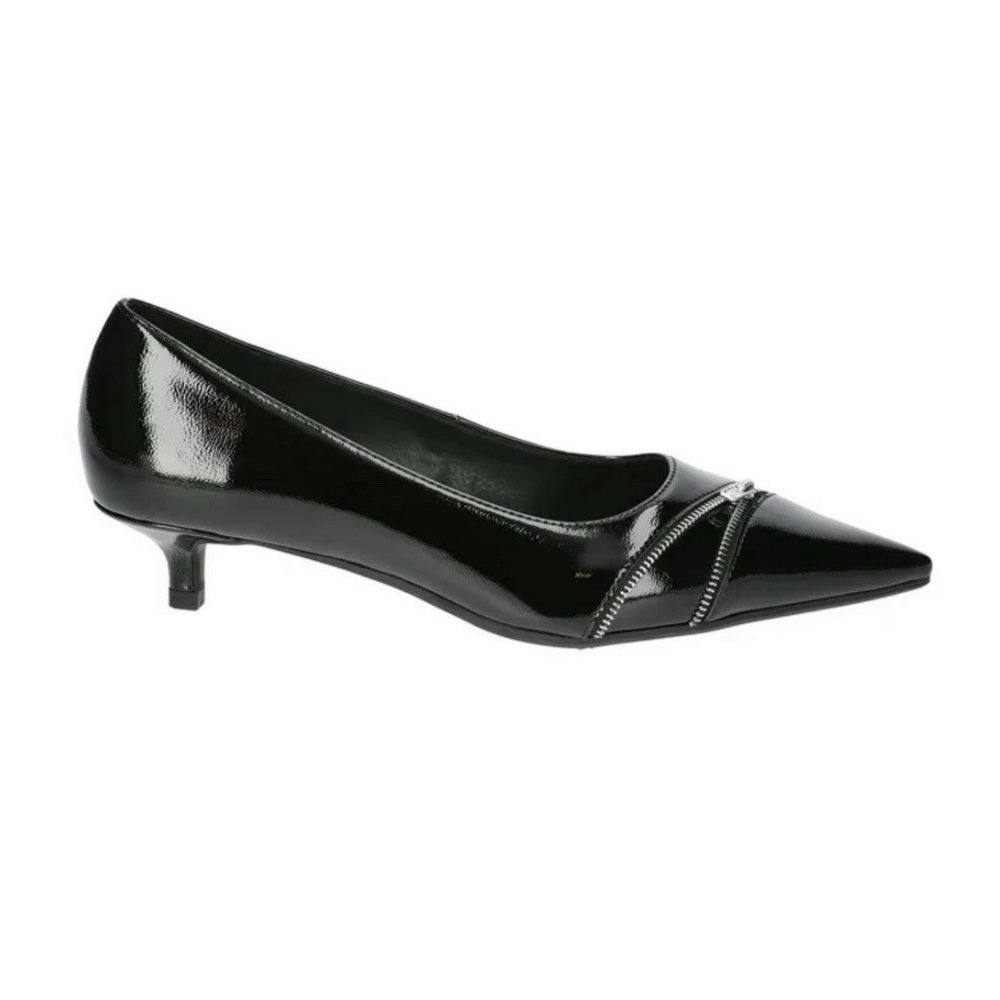 No Boundaries Womens Black Patent Leather Zip Kitten Heels Pointed Toe Size 6